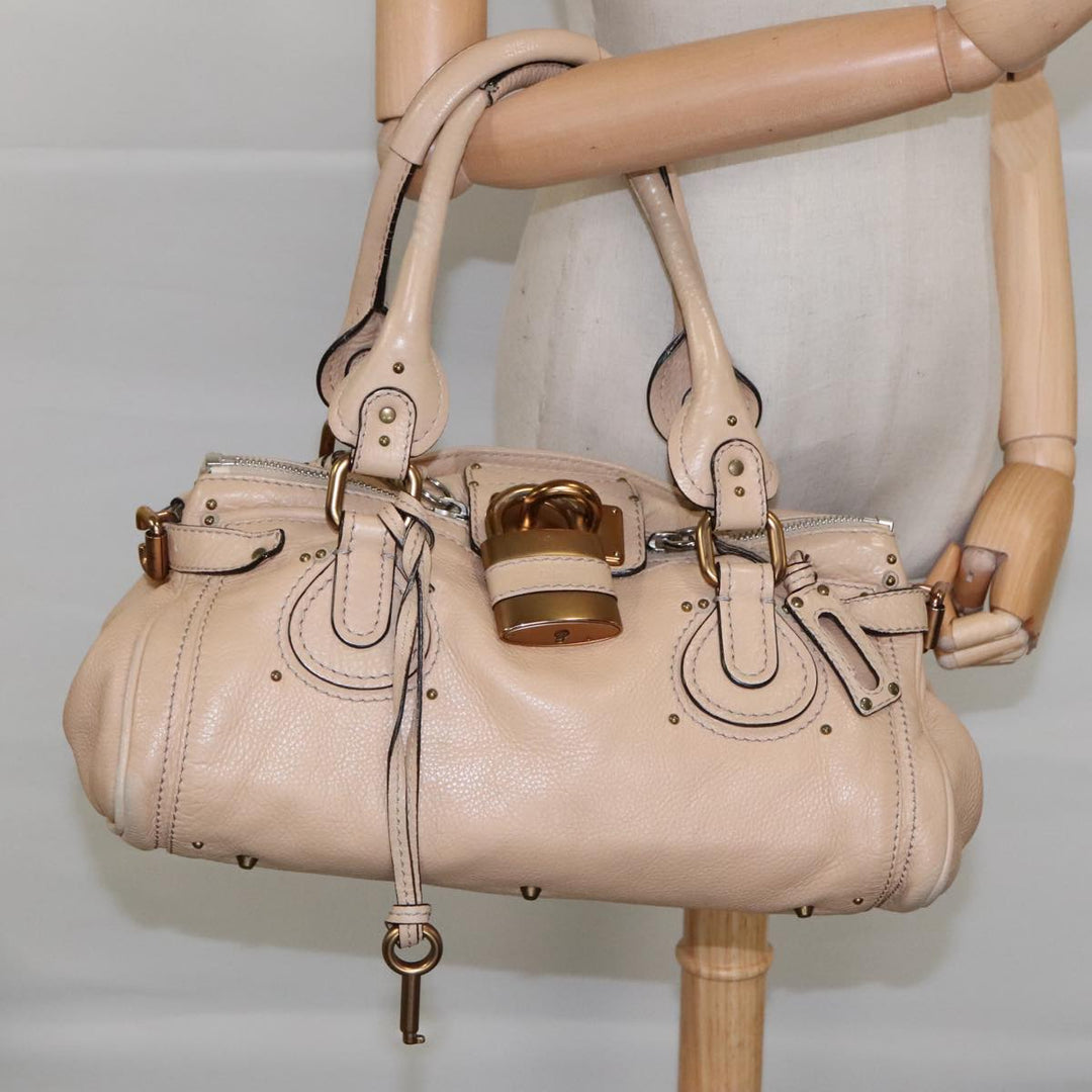 Chloe Paddington Hand Bag Leather Beige Gold Silver am7043