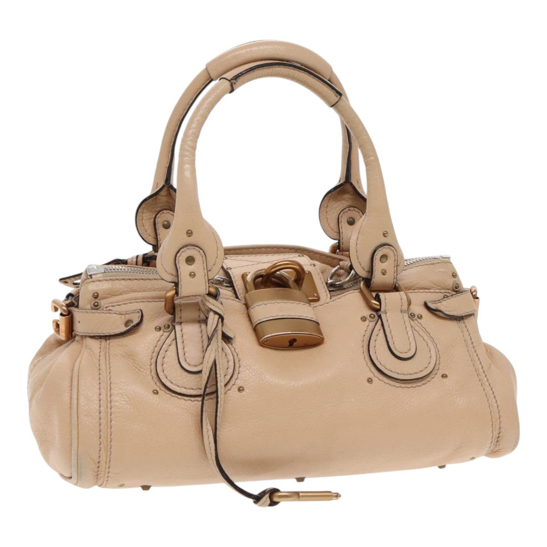 Chloe Paddington Hand Bag Leather Beige Gold Silver am7043