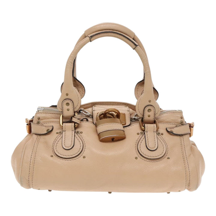 Chloe Paddington Hand Bag Leather Beige Gold Silver am7043