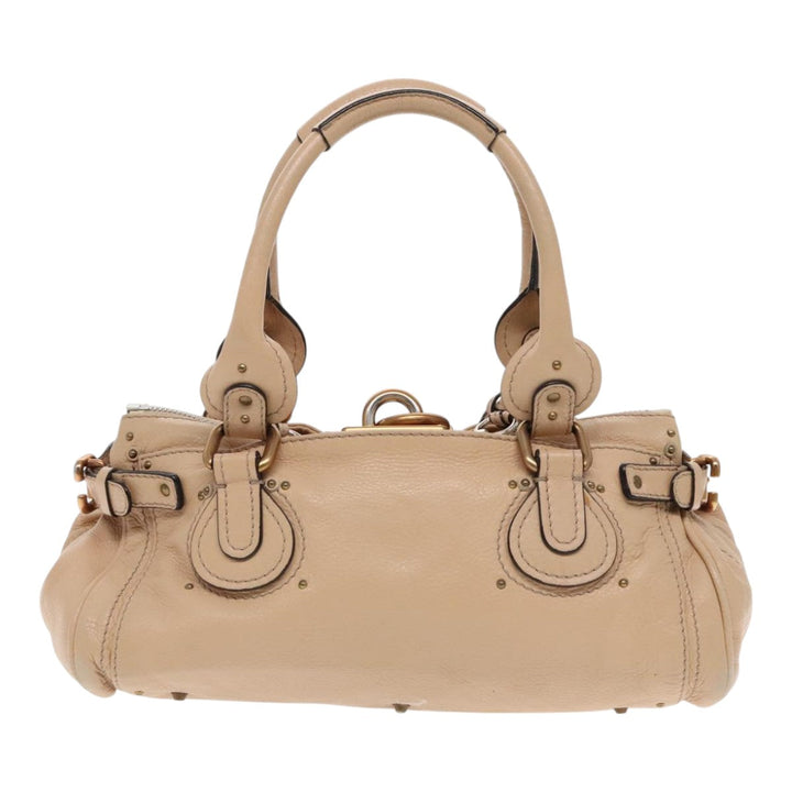 Chloe Paddington Hand Bag Leather Beige Gold Silver am7043