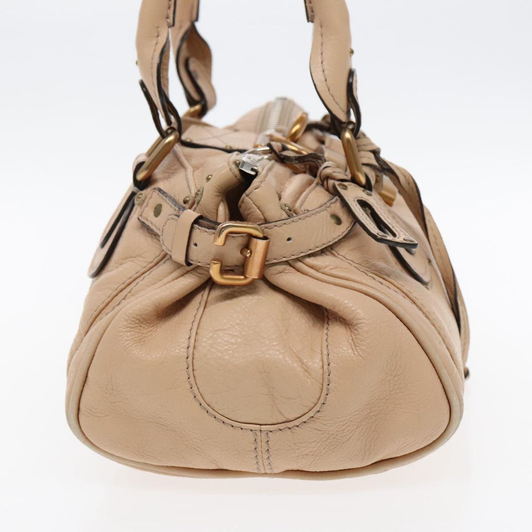 Chloe Paddington Hand Bag Leather Beige Gold Silver am7043