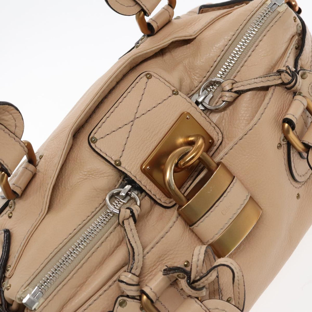 Chloe Paddington Hand Bag Leather Beige Gold Silver am7043