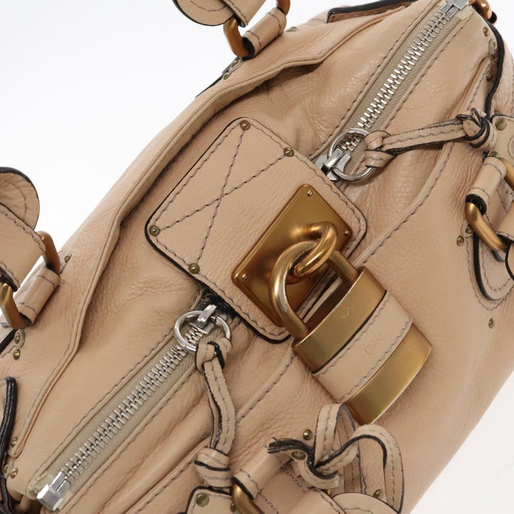 Chloe Paddington Hand Bag Leather Beige Gold Silver am7043