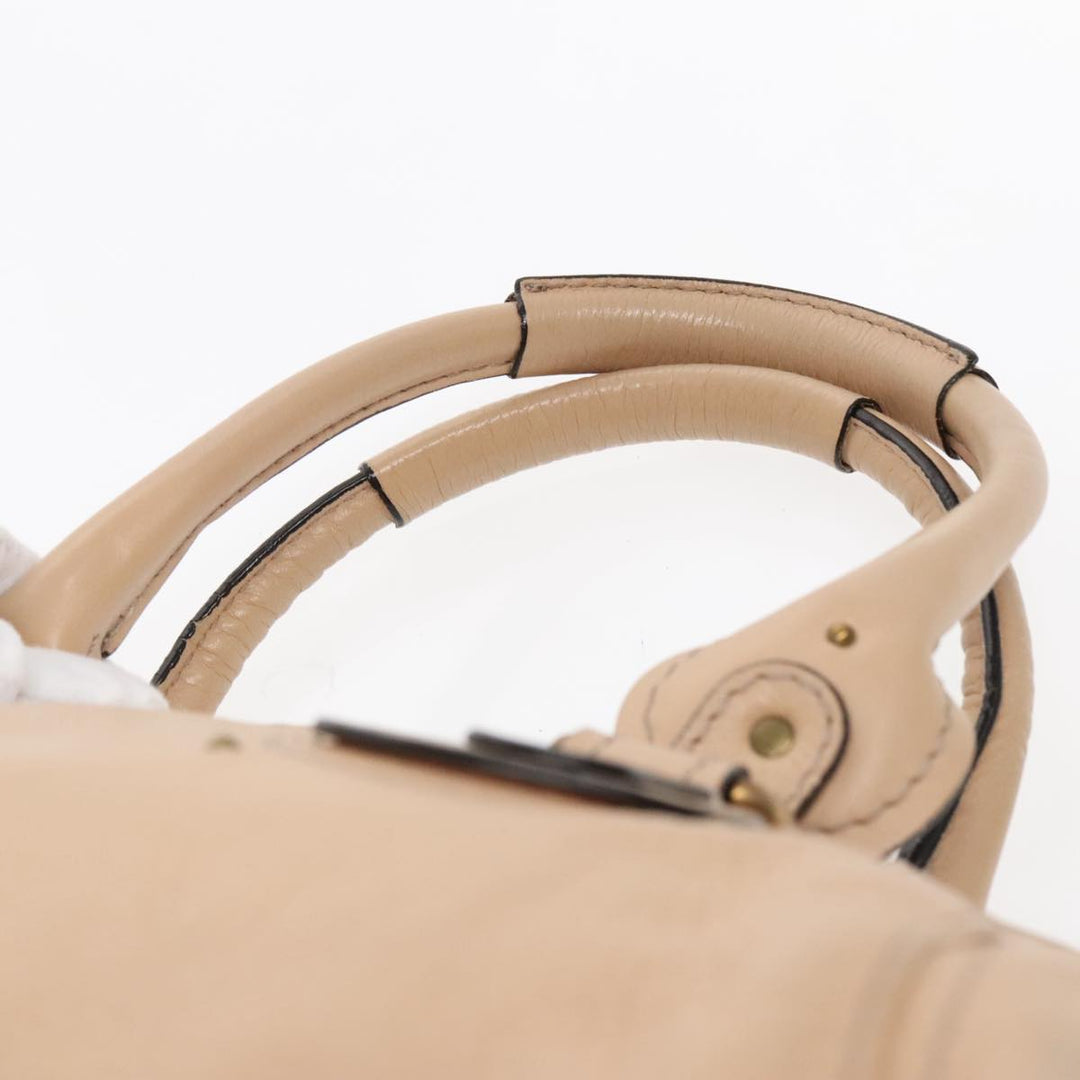 Chloe Paddington Hand Bag Leather Beige Gold Silver am7043