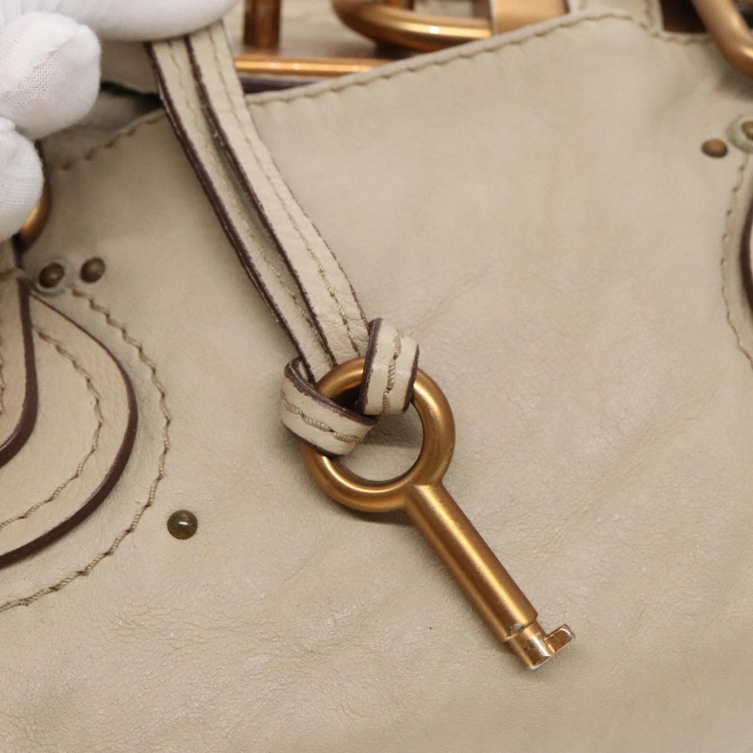 Chloe Paddington Hand Bag Leather Beige Gold Silver am7044