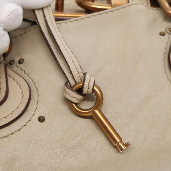 Chloe Paddington Hand Bag Leather Beige Gold Silver am7044