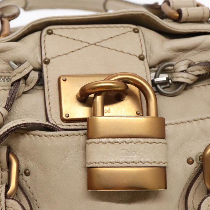 Chloe Paddington Hand Bag Leather Beige Gold Silver am7044