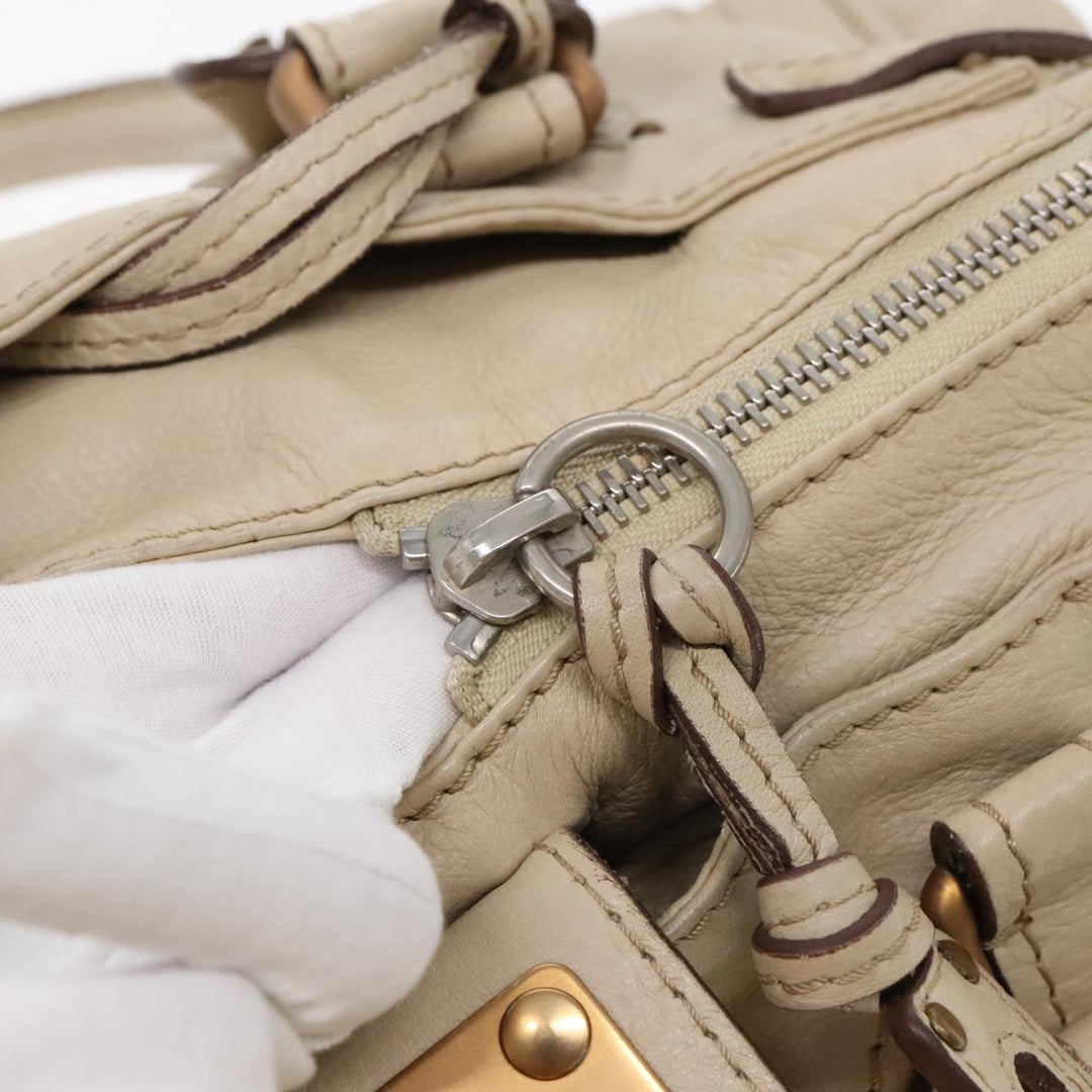 Chloe Paddington Hand Bag Leather Beige Gold Silver am7044