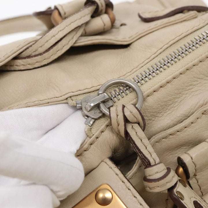 Chloe Paddington Hand Bag Leather Beige Gold Silver am7044