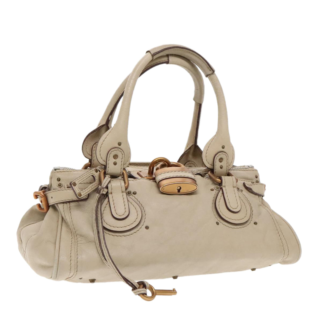 Chloe Paddington Hand Bag Leather Beige Gold Silver am7044