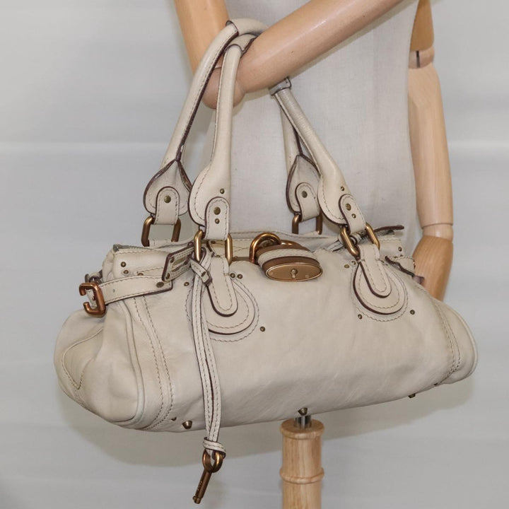 Chloe Paddington Hand Bag Leather Beige Gold Silver am7044