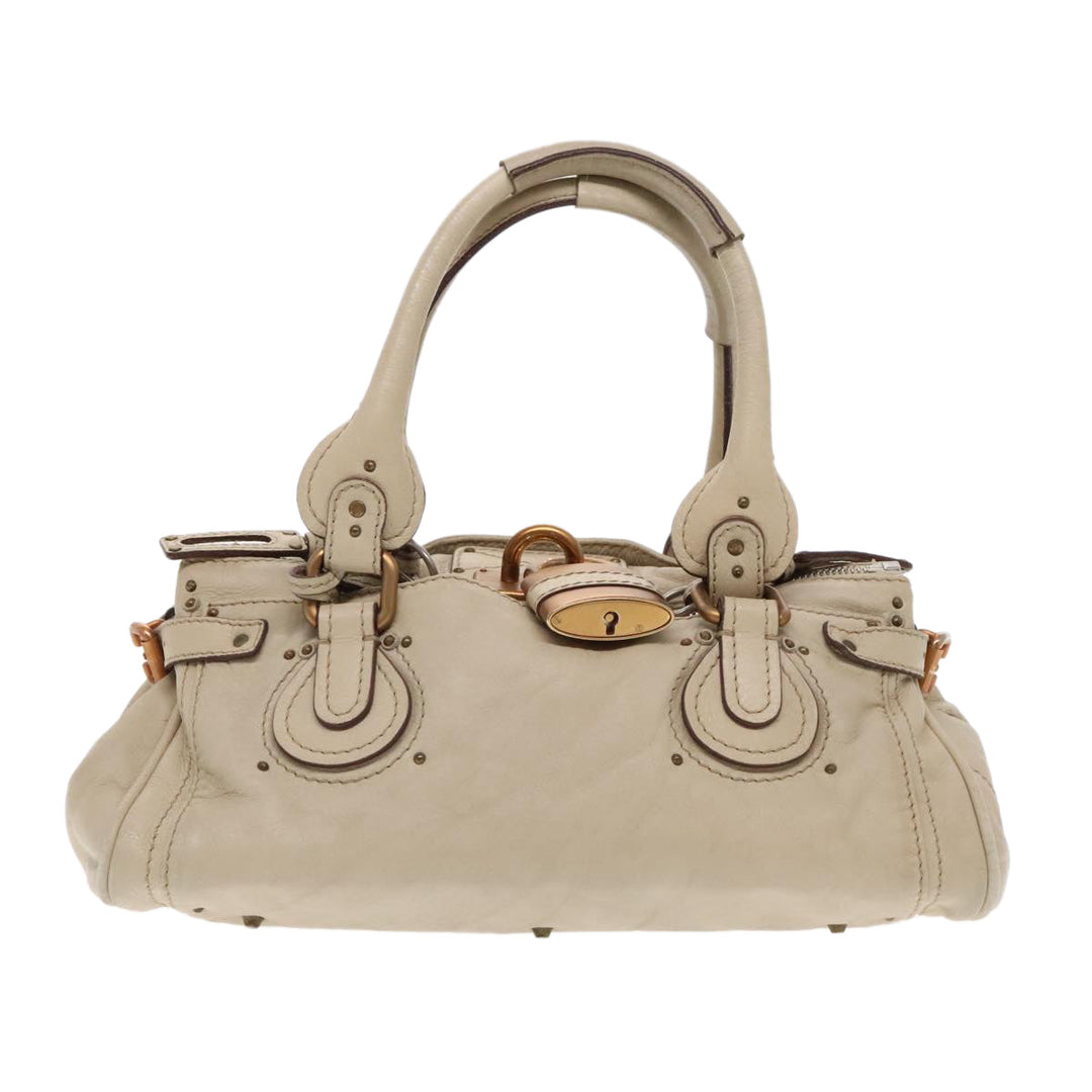 Chloe Paddington Hand Bag Leather Beige Gold Silver am7044