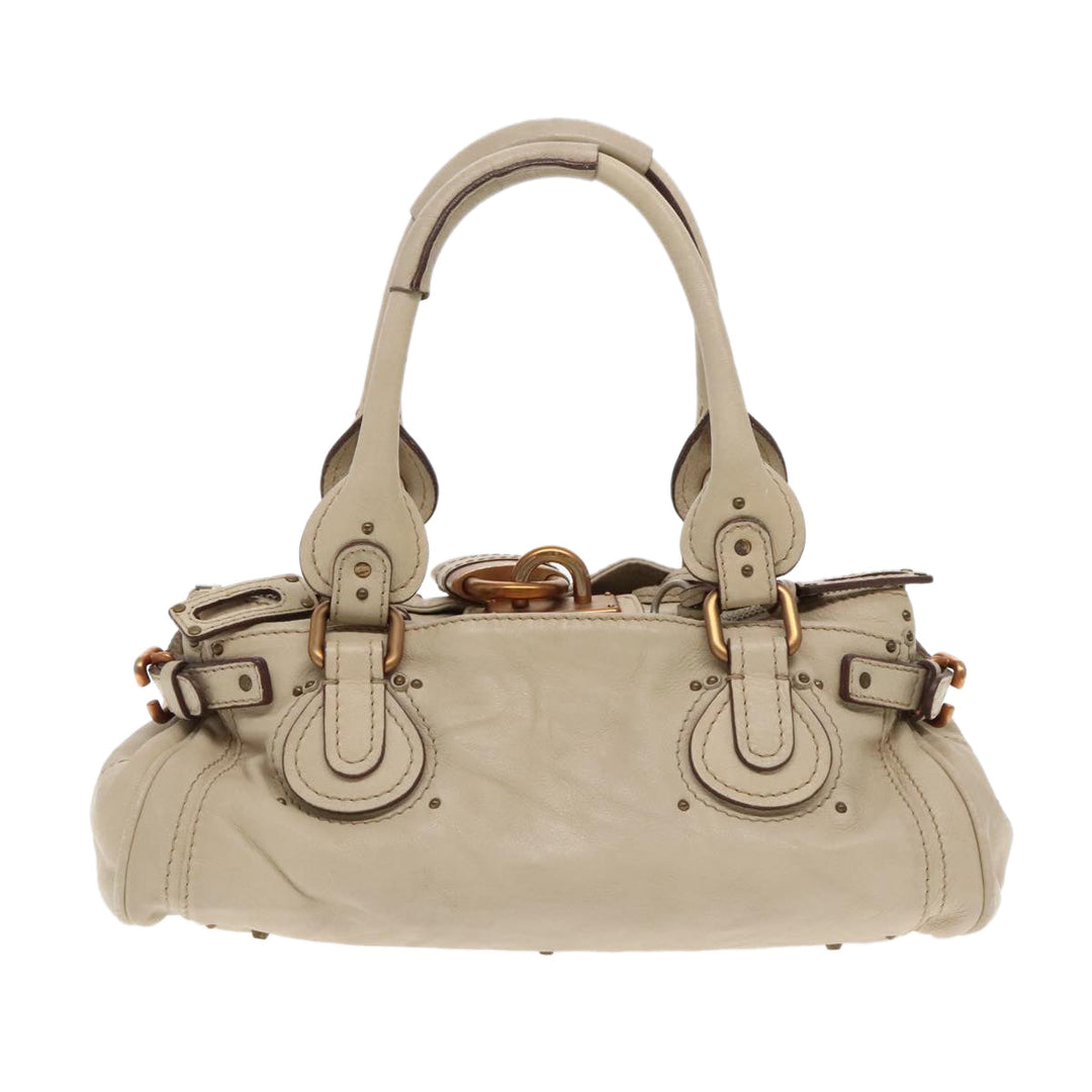 Chloe Paddington Hand Bag Leather Beige Gold Silver am7044