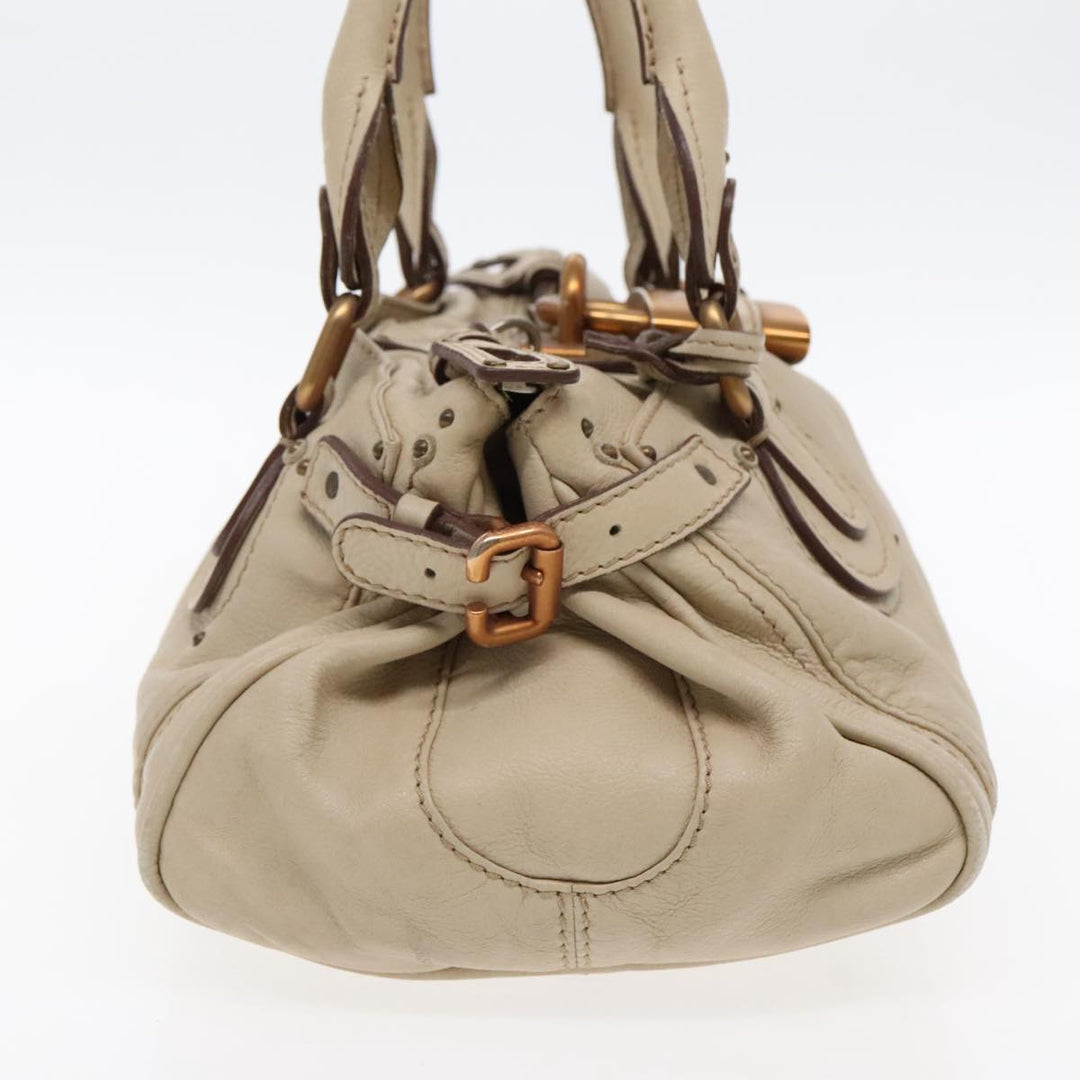 Chloe Paddington Hand Bag Leather Beige Gold Silver am7044