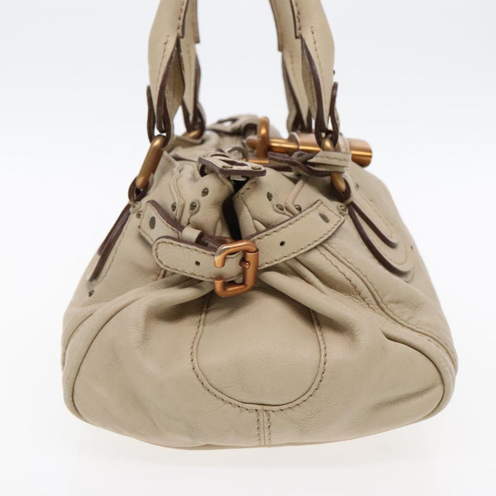 Chloe Paddington Hand Bag Leather Beige Gold Silver am7044