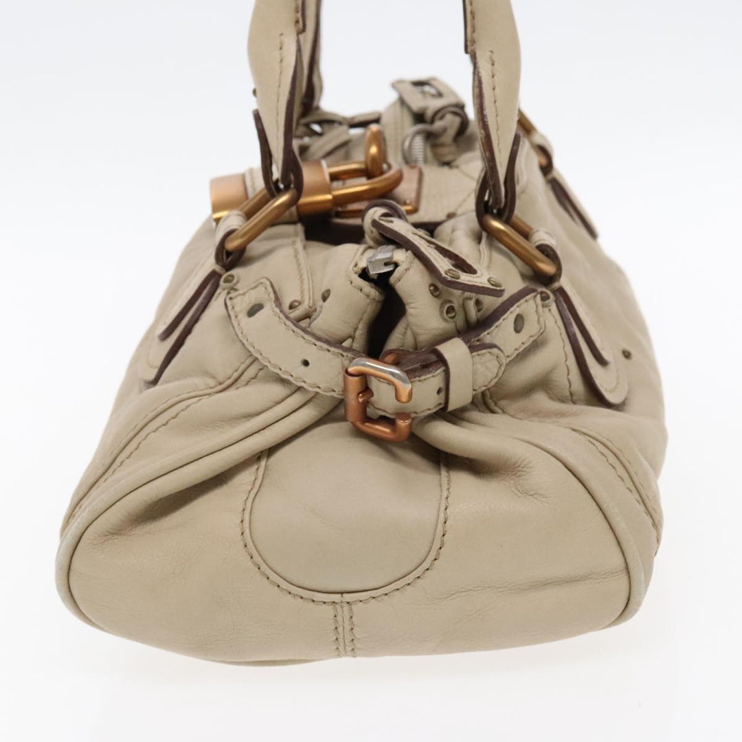 Chloe Paddington Hand Bag Leather Beige Gold Silver am7044