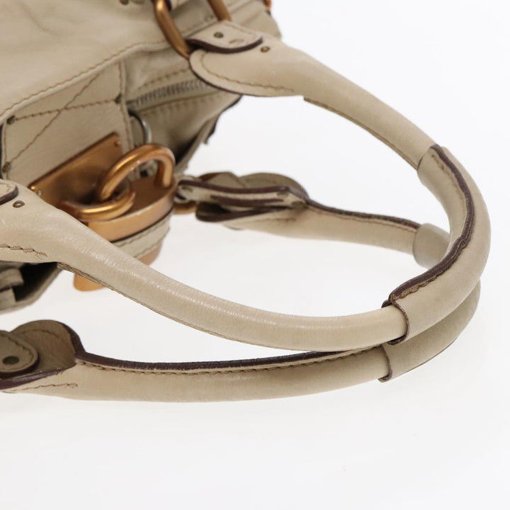 Chloe Paddington Hand Bag Leather Beige Gold Silver am7044