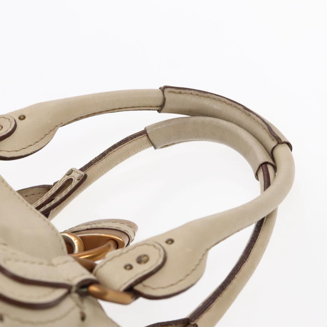 Chloe Paddington Hand Bag Leather Beige Gold Silver am7044