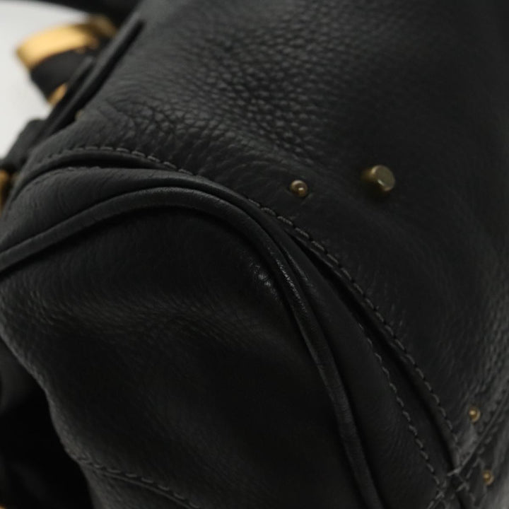 Chloe Paddington Hand Bag Leather Black Gold am7073
