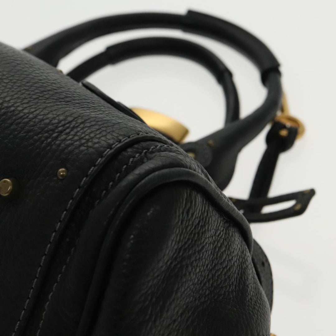 Chloe Paddington Hand Bag Leather Black Gold am7073