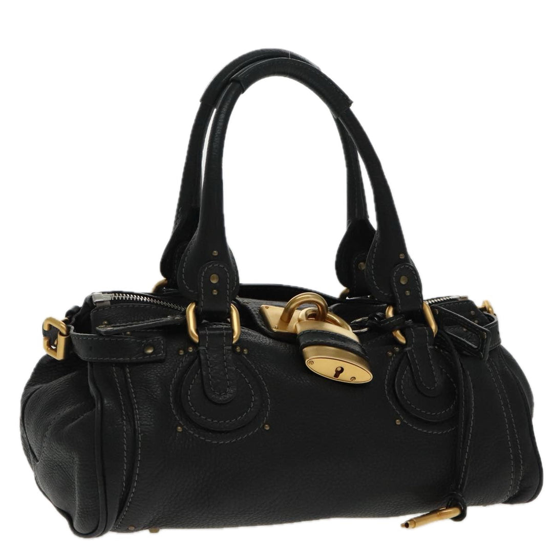 Chloe Paddington Hand Bag Leather Black Gold am7073