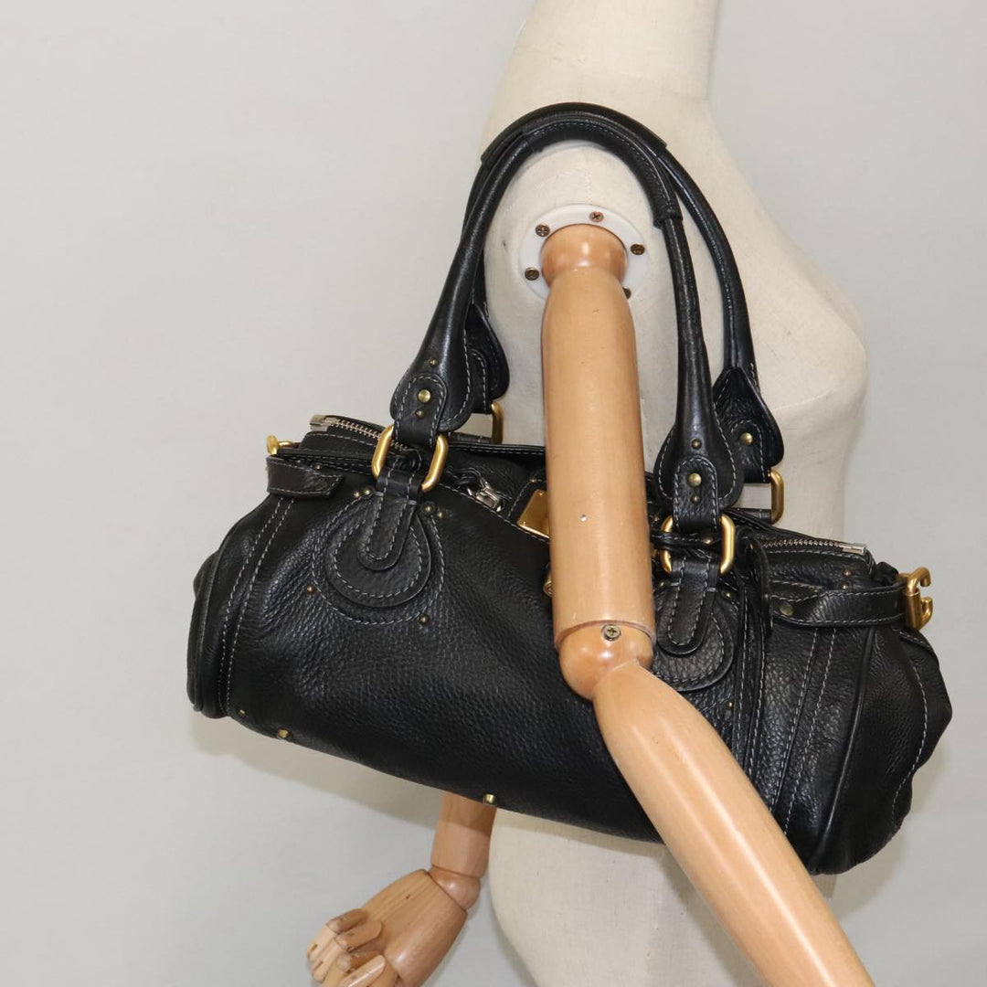 Chloe Paddington Hand Bag Leather Black Gold am7073