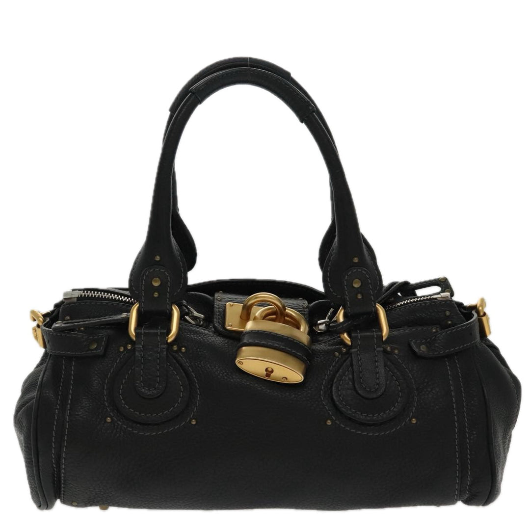 Chloe Paddington Hand Bag Leather Black Gold am7073