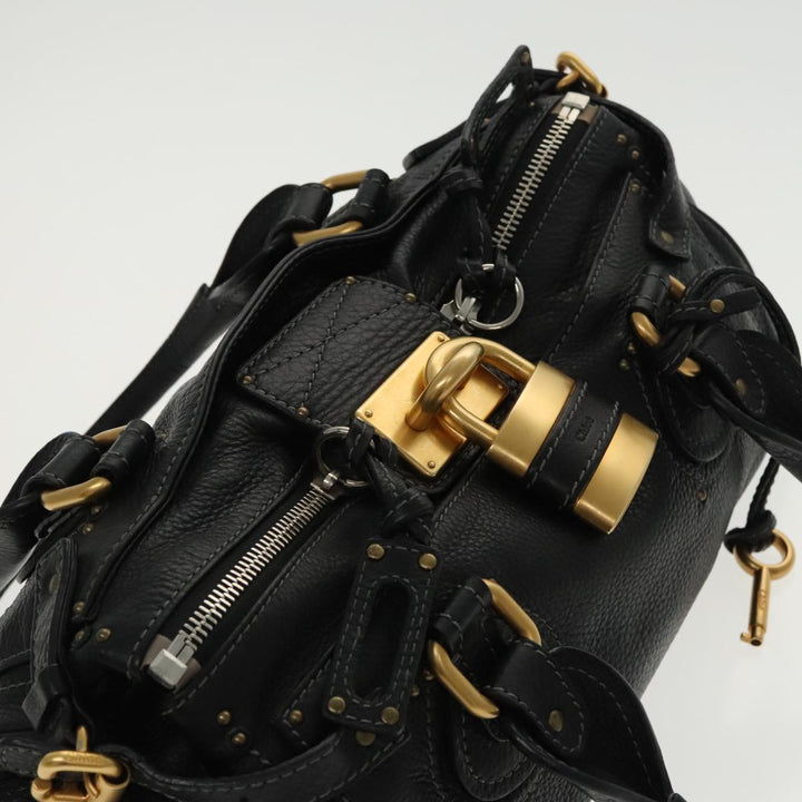 Chloe Paddington Hand Bag Leather Black Gold am7073