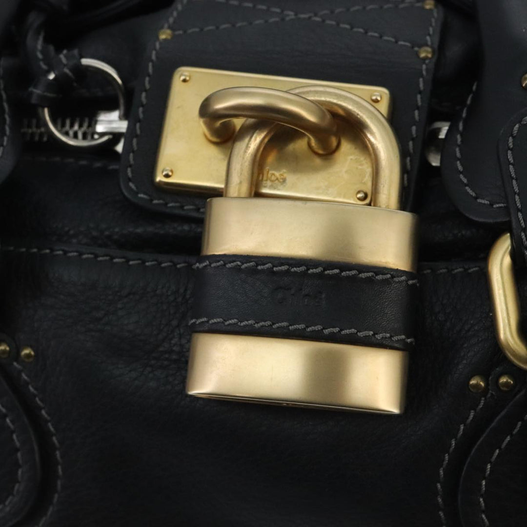 Chloe Paddington Hand Bag Leather Black Gold am7074