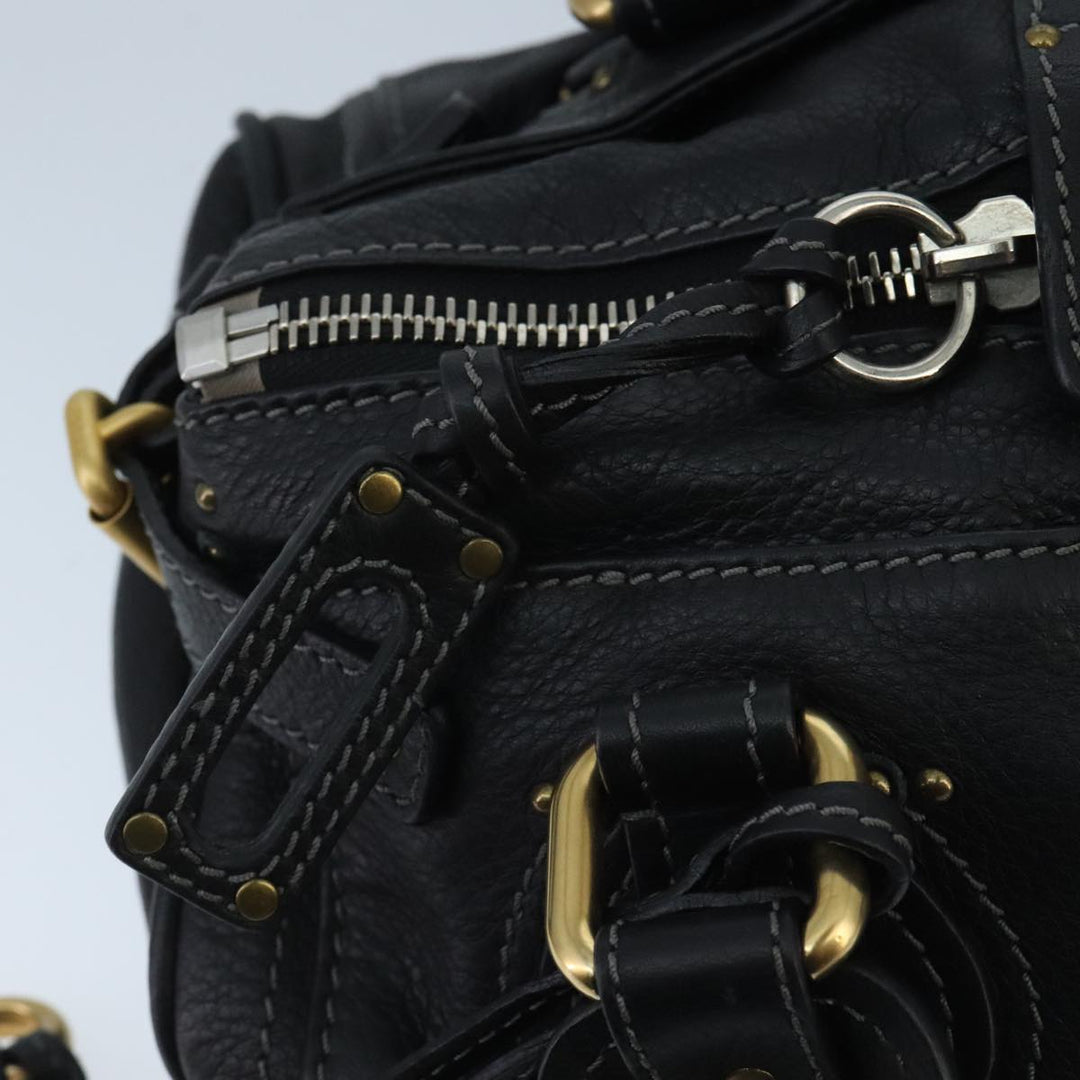 Chloe Paddington Hand Bag Leather Black Gold am7074