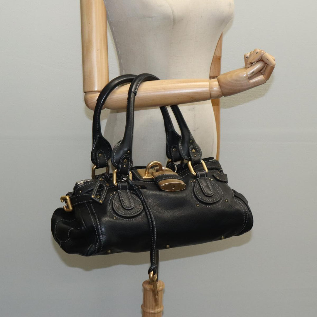 Chloe Paddington Hand Bag Leather Black Gold am7074