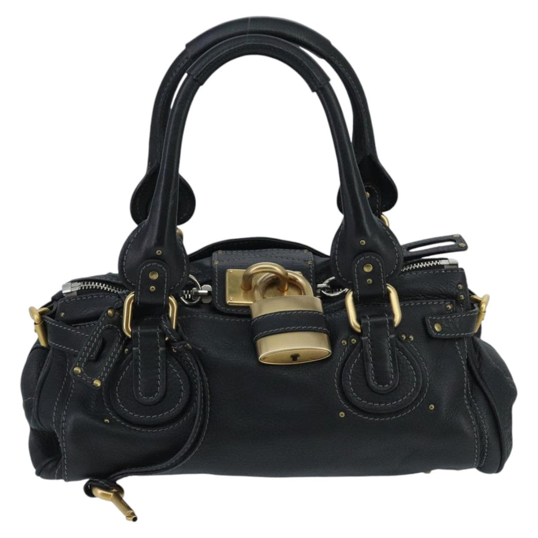 Chloe Paddington Hand Bag Leather Black Gold am7074