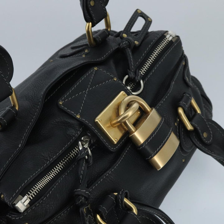 Chloe Paddington Hand Bag Leather Black Gold am7074