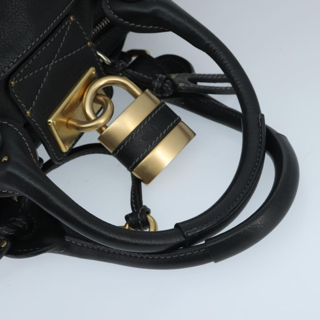 Chloe Paddington Hand Bag Leather Black Gold am7074