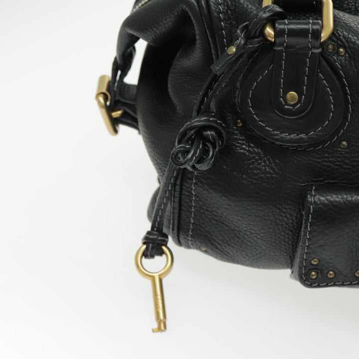Chloe Paddington Shoulder Bag Leather Black Gold am7075