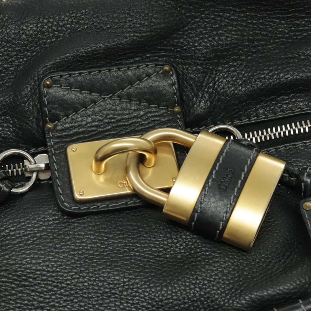 Chloe Paddington Shoulder Bag Leather Black Gold am7075