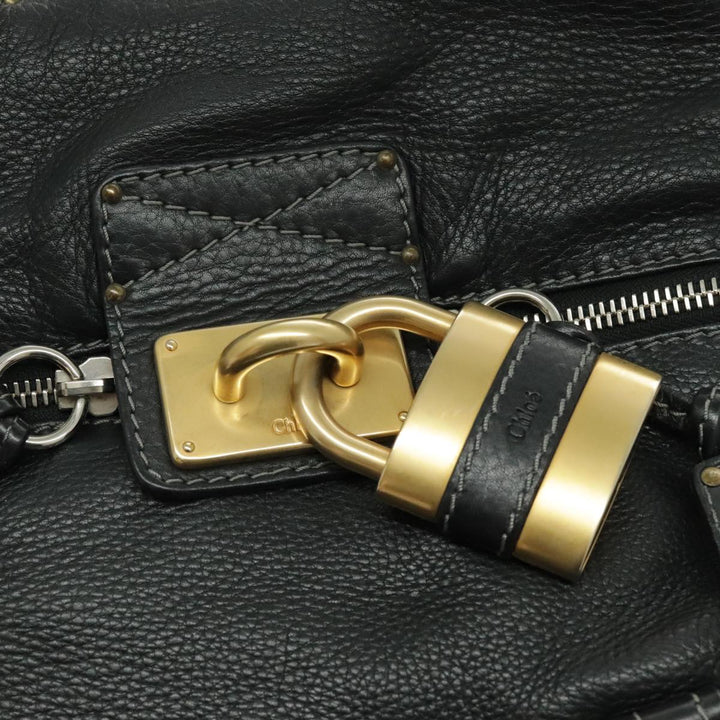Chloe Paddington Shoulder Bag Leather Black Gold am7075