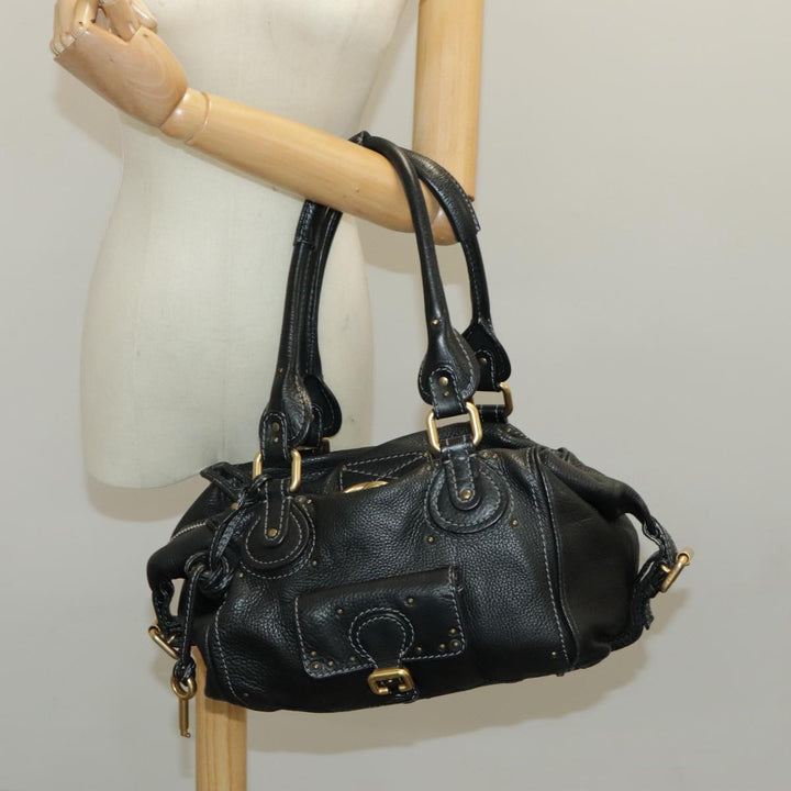 Chloe Paddington Shoulder Bag Leather Black Gold am7075