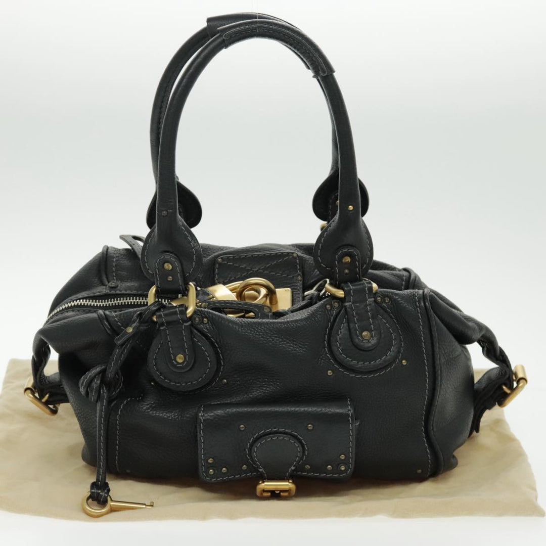 Chloe Paddington Shoulder Bag Leather Black Gold am7075
