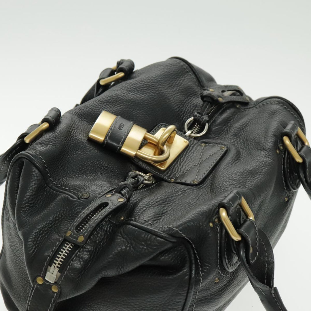 Chloe Paddington Shoulder Bag Leather Black Gold am7075