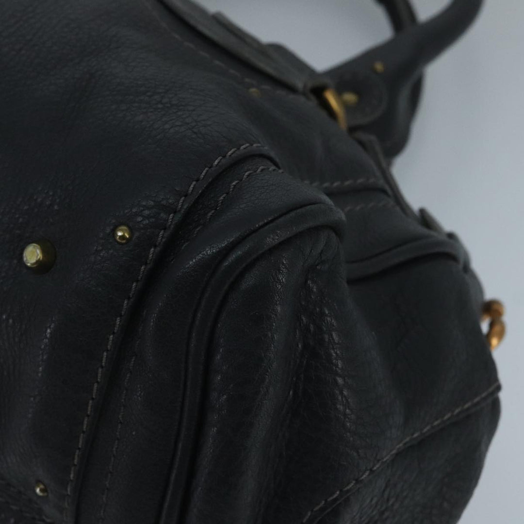 Chloe Paddington Hand Bag Leather Black Gold Silver am7076