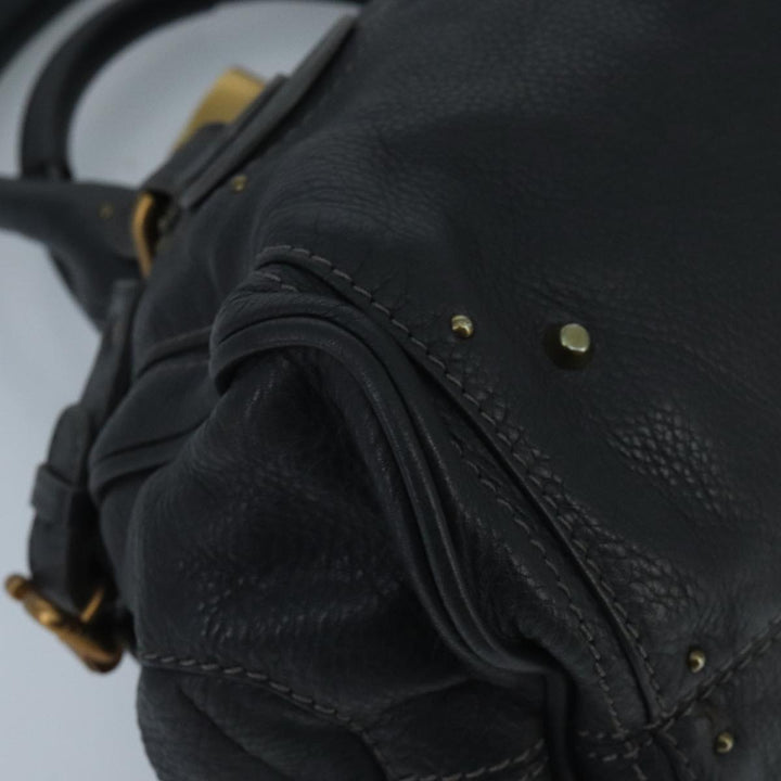 Chloe Paddington Hand Bag Leather Black Gold Silver am7076