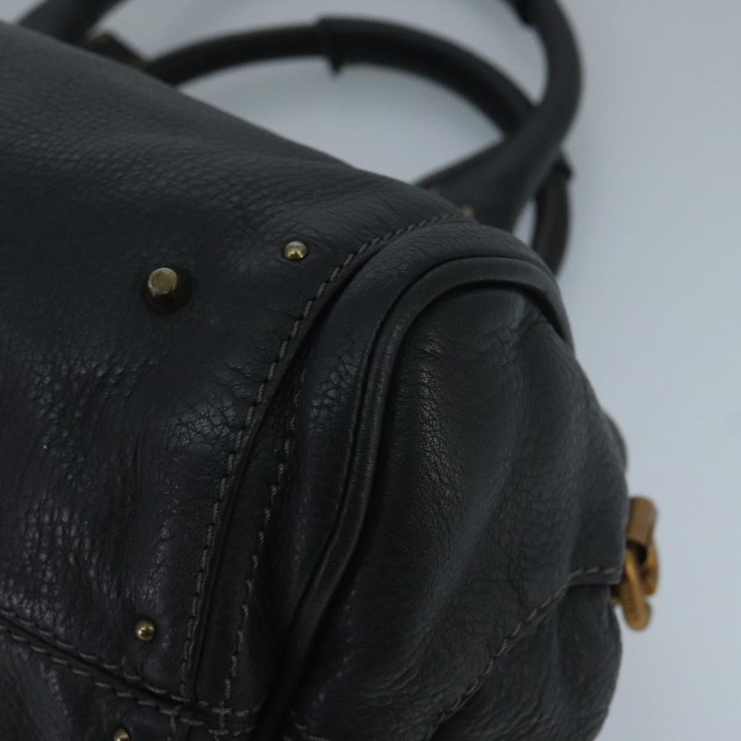 Chloe Paddington Hand Bag Leather Black Gold Silver am7076