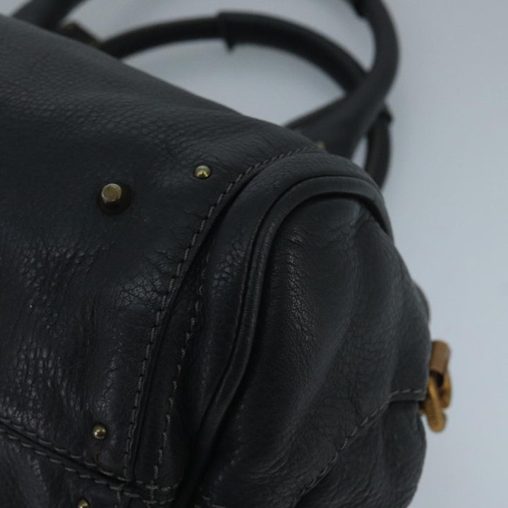 Chloe Paddington Hand Bag Leather Black Gold Silver am7076