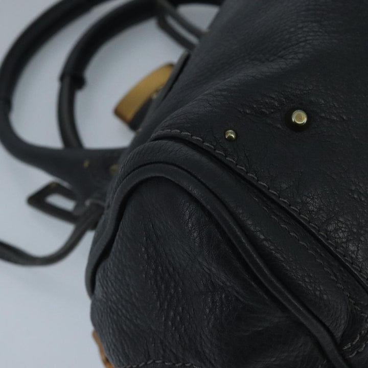 Chloe Paddington Hand Bag Leather Black Gold Silver am7076