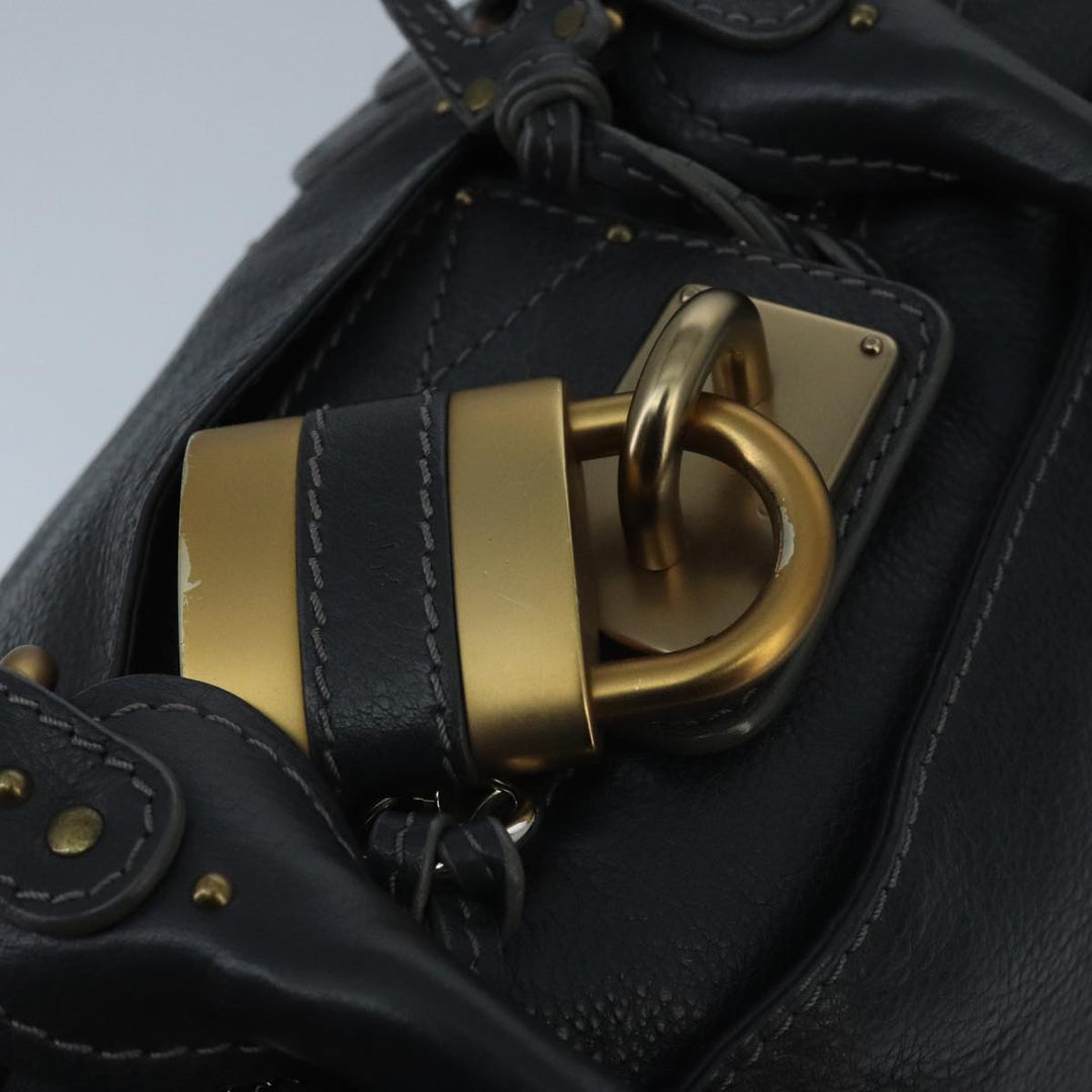 Chloe Paddington Hand Bag Leather Black Gold Silver am7076