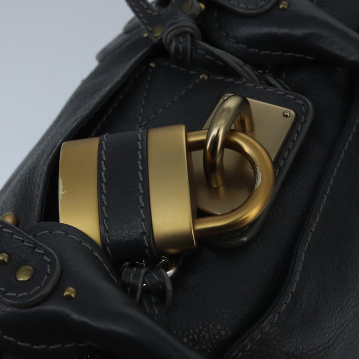 Chloe Paddington Hand Bag Leather Black Gold Silver am7076