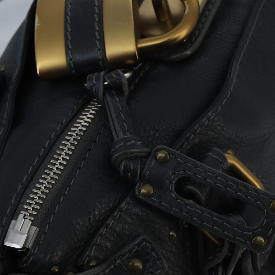 Chloe Paddington Hand Bag Leather Black Gold Silver am7076
