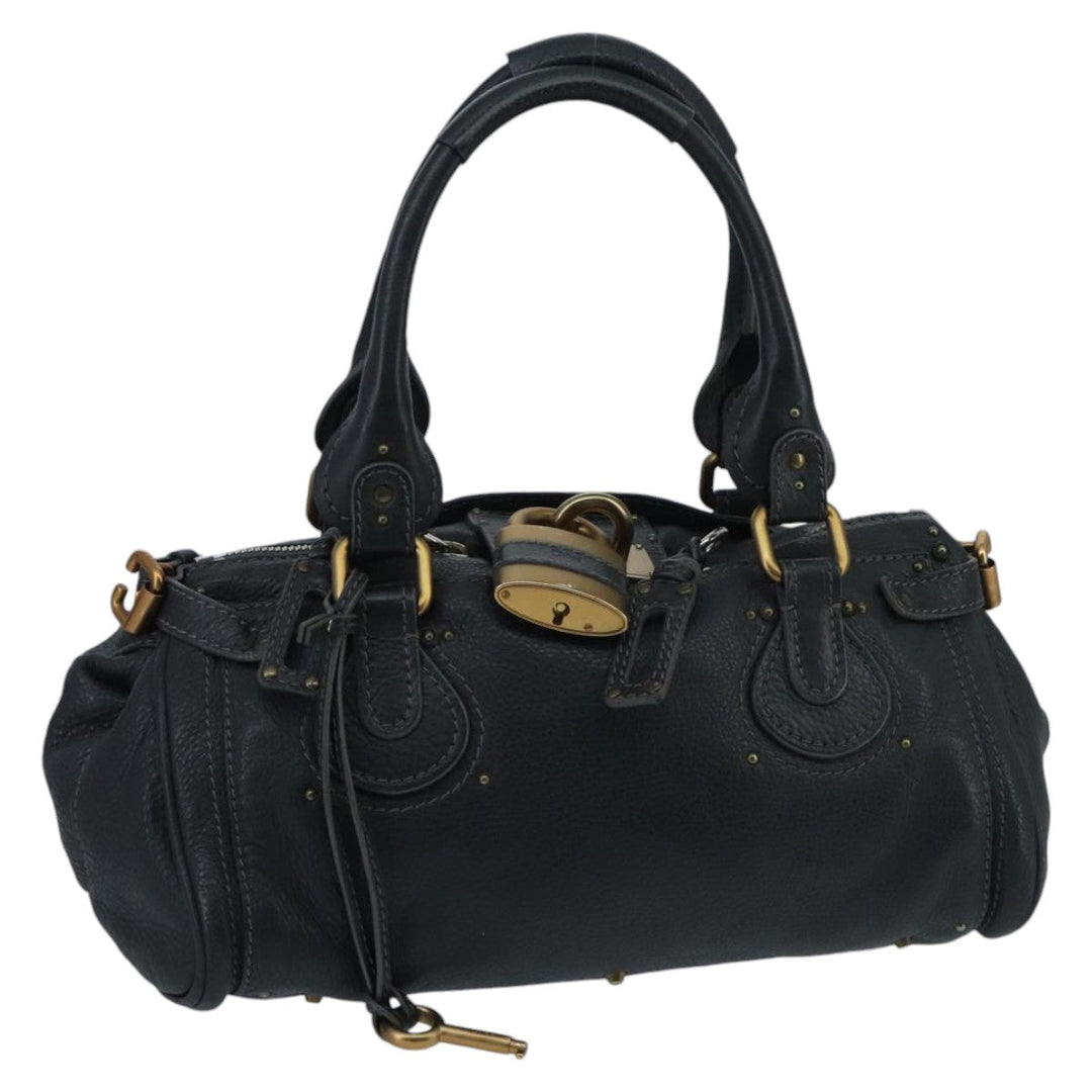 Chloe Paddington Hand Bag Leather Black Gold Silver am7076