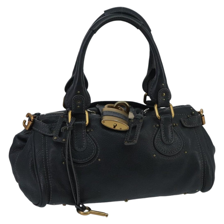 Chloe Paddington Hand Bag Leather Black Gold Silver am7076